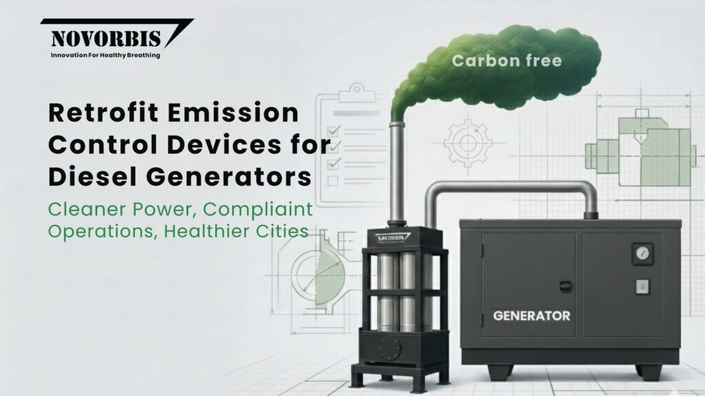 Retrofit emission control device installed on diesel generator exhaust for cleaner emissions