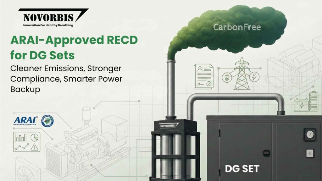 ARAI-approved retrofit emission control device (RECD) installed on a diesel generator set for emission reduction and CPCB compliance in India